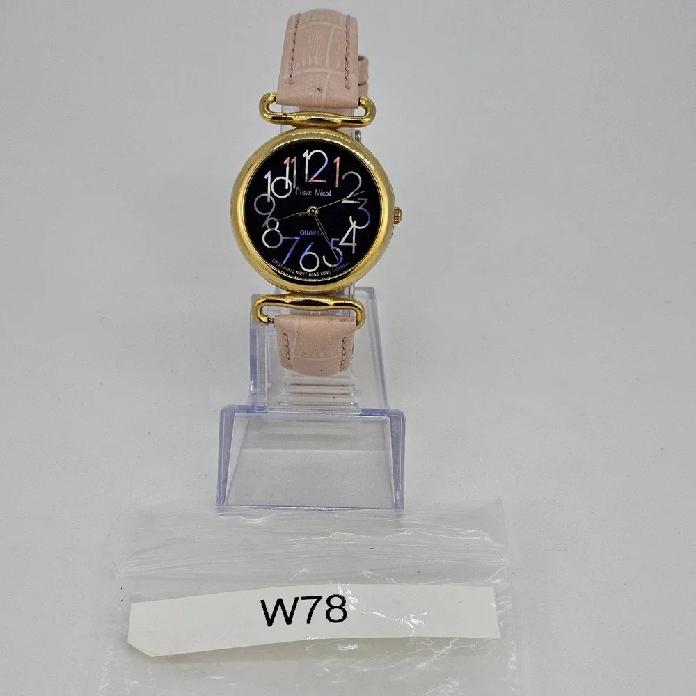 VTG Pierre Nicol Women Watch 32MM Black Dial New Pink Leather Bands New Battery‎